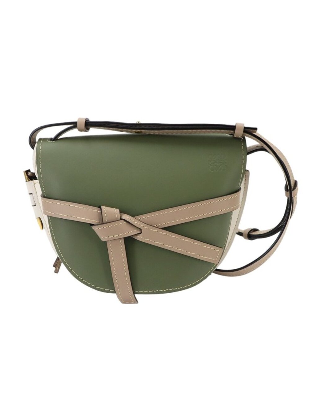 Loewe Gate Small Shoulder Bag Leather Green Beige White